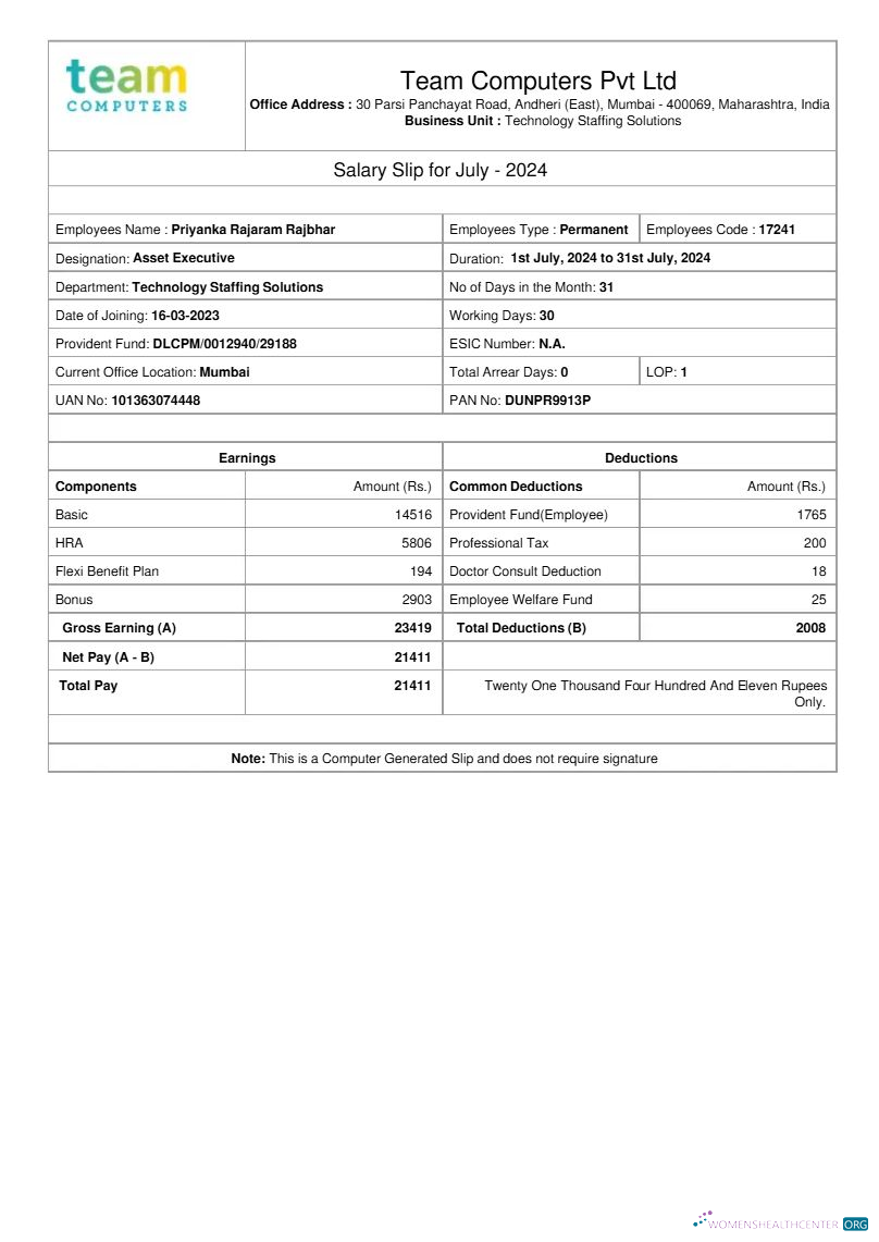 Download Team Computers salary slip template in Word and PDF formats.pdf, 1 Photoshop template